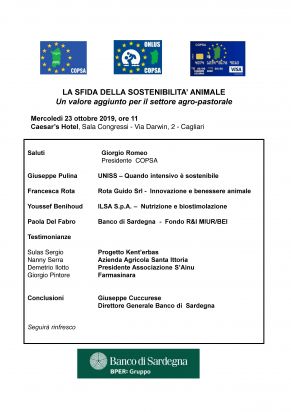23 OCTOBER 2019 - THE CHALLENGE OF ANIMAL SUSTAINABILITY Copsa incontro 23 ottobre 2019